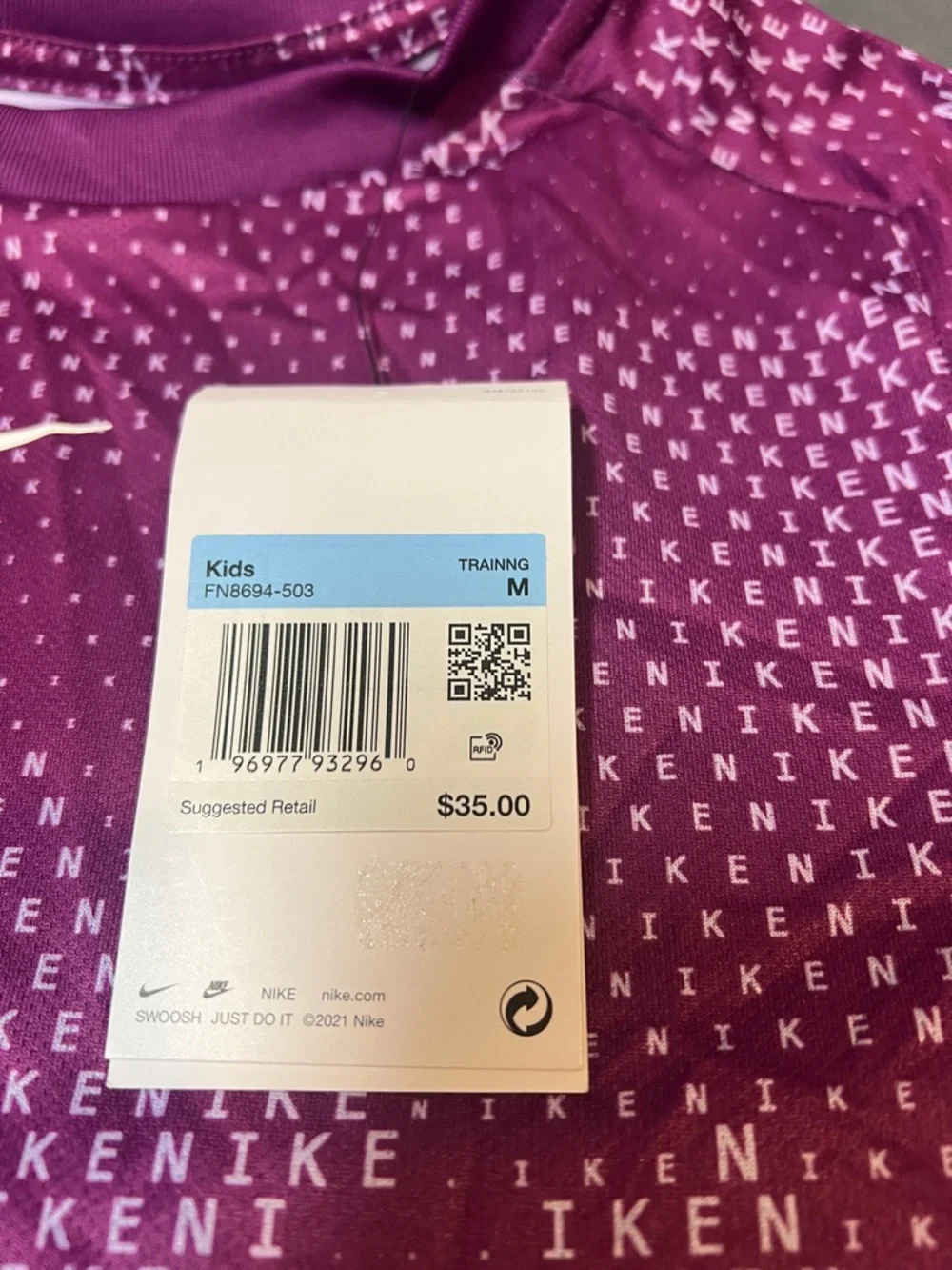 Nike Kids Purple Patterned Dri-FIT Short Sleeve Tee